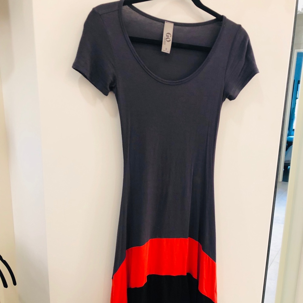 Go Couture grey short sleeve dress orange block S